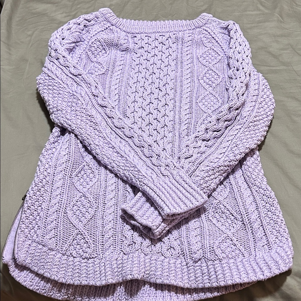 LL Bean Signature Fisherman Cable Knit Sweater in Lavender